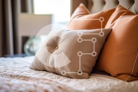 Intra Συλλεκτικό Ξύλινο Παζλ Plywood 4mm - Κομψό και άνετο κρεβάτι με πορτοκαλί μαξιλάρια Σε Ξύλινο Κουτί - Διαστάσεις Puzzle: 10x10 cm – 25 κομμάτια