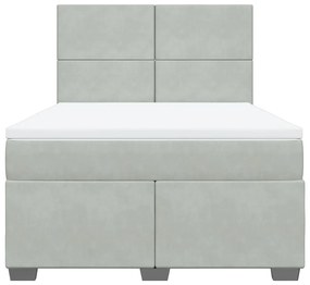 Κρεβάτι Boxspring με Στρώμα Ανοιχτό Γκρι 140x190 εκ. Βελούδινο - Γκρι