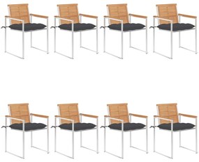 vidaXL Καρέκλες Κήπου 8 τεμάχια από Μασίφ Ξύλο Teak με Μαξιλάρια