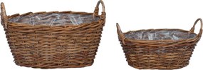 vidaXL Καλάθι φυτών με αποθήκευση 2 pcs Καφέ Ρατάν Lacak