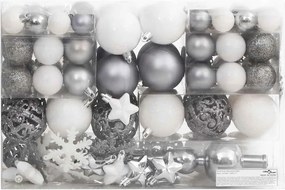 vidaXL Σετ Μπάλες Χριστουγεννιάτικες 111 τεμ. Λευκές/Γκρι Πολυστυρένιο