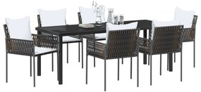 vidaXL Σετ Καθιστικού Κήπου με Μαξιλάρια 7 Τεμάχια Καφέ Πολυ Ρατάν