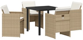 vidaXL Σετ Τραπεζαρίας Κήπου 5 κομματιών με Μαξιλάρια Μπεζ Πολυ Ρατάν