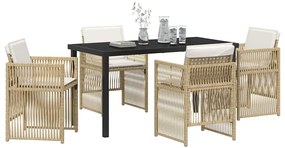 vidaXL Σέτ φαγητού για κήπο 5 pcs Μπεζ Πολυ ράταν