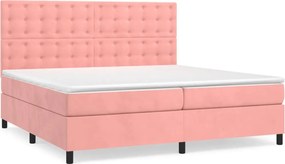 vidaXL Κρεβάτι Boxspring με Στρώμα Ροζ 200x200 εκ. Βελούδινο