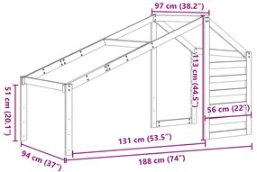 Οροφή Κρεβατιού Παιδική Καφέ 188x97x113 εκ. Μασίφ Ξύλο Πεύκου - Καφέ