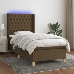 vidaXL Κρεβάτι Boxspring με Στρώμα &amp; LED Σκ.Καφέ 80x200 εκ. Υφασμάτινο