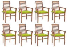 Καρέκλες Τραπεζαρίας 8 τεμ. Ξύλο Teak &amp; Φωτ. Πράσινα Μαξιλάρια - Πράσινο