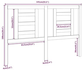 vidaXL Κεφαλάρι Κρεβατιού Γκρι 141 x 4 x 100 εκ. από Μασίφ Ξύλο Πεύκου