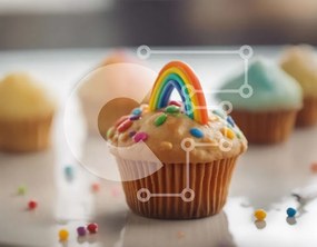 Intra Συλλεκτικό Ξύλινο Παζλ Plywood  4mm - Πολύχρωμο Rainbow Cupcake με ψεκασμούς Σε Ξύλινο Κουτί - Διαστάσεις: 10x10 cm – 25 κομμάτια