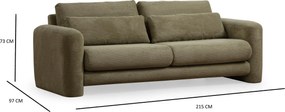 Τριθέσιος Καναπές Πράσινο LILY 215x97x73