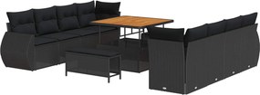 vidaXL Σετ Καναπέ Κήπου με αποθήκευση 11 pcs Μαύρο Πολυ ράταν