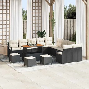 vidaXL Σετ Καναπέ Κήπου με μαξιλάρι 14 pcs Μαύρο Πολυ ράταν