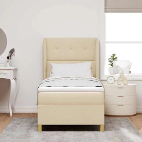 vidaXL Κρεβάτι με ελατήρια με στρώμα Κρεμ 190 x 90 cm ύφασμα