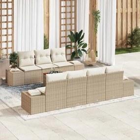 vidaXL Σετ Καναπέ Κήπου με μαξιλάρι 8 pcs Μπεζ Πολυ ράταν