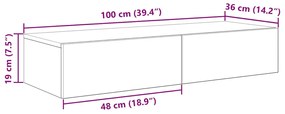 Ράφι τοίχου με συρτάρια Γκρι μπετόν 100x36x19 cm Ξύλο μηχανής 859989