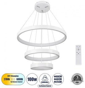 Κρεμαστό Φωτιστικό Οροφής LED 100W 12123lm NEMESIS TRIO Globostar 61168 Λευκό