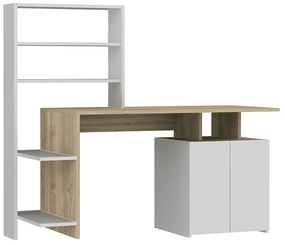 Γραφείο με ραφιέρα Melis pakoworld χρώμα λευκό-sonoma 146x60x129εκ Model: 120-000082