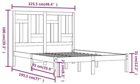 vidaXL Πλαίσιο Κρεβατιού 120 x 190 εκ. από Μασίφ Ξύλο Small Double