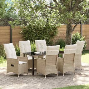 vidaXL Σέτ φαγητού για κήπο με μαξιλάρι 7 pcs Μπεζ Πολυ ράταν
