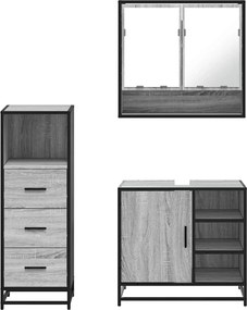 vidaXL Σετ Επίπλων Μπάνιου 3 Τεμαχίων Γκρι Sonoma Επεξεργασμένο Ξύλο