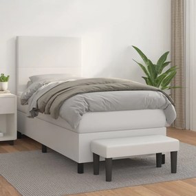 vidaXL Κρεβάτι Boxspring με Στρώμα Λευκό 80 x 200 εκ. Συνθετικό Δέρμα