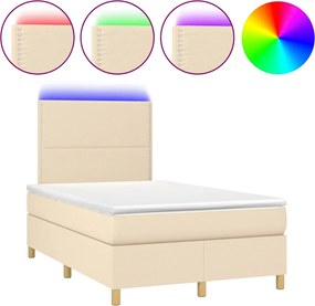 vidaXL Κρεβάτι Boxspring με Στρώμα &amp; LED Κρεμ 120x190 εκ. Υφασμάτινο
