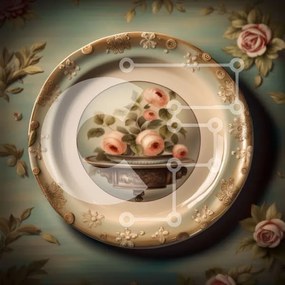 Intra Συλλεκτικό Ξύλινο Παζλ Plywood  4mm - Όμορφο Vintage πιάτο με Floral σχέδιο Σε Ξύλινο Κουτί - Διαστάσεις Puzzle: 10x10 cm – 25 κομμάτια