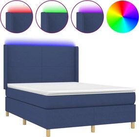 vidaXL Κρεβάτι Boxspring με Στρώμα &amp; LED Μπλε 140x200 εκ. Υφασμάτινο