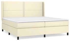 Κρεβάτι Boxspring με Στρώμα Κρεμ 200x200 εκ. Συνθετικό Δέρμα - Κρεμ