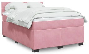 vidaXL Κρεβάτι Boxspring με Στρώμα Ροζ 160x200 εκ. Βελούδινο