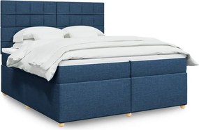 vidaXL Κρεβάτι Boxspring με Στρώμα Μπλε 200x200 εκ. Υφασμάτινο