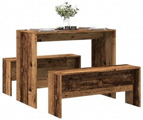 Σετ Τραπεζαρίας με Πάγκο Όψη Παλαιού Ξύλου Επεξεργασμένο Ξύλο