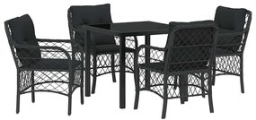 vidaXL Σέτ φαγητού για κήπο με μαξιλάρι 5 pcs Μαύρο Πολυ ράταν