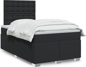vidaXL Κρεβάτι Boxspring με Στρώμα Μαύρο 120 x 200 εκ. Συνθετικό Δέρμα