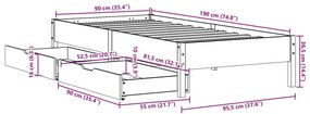 Σκελετός Κρεβατιού Χωρίς Στρώμα 90x190 εκ Μασίφ Ξύλο Πεύκου - Καφέ