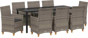 vidaXL Σέτ φαγητού για κήπο 9 pcs Γκρι συνθετικό ρατάν