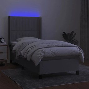 vidaXL Κρεβάτι Boxspring με Στρώμα &amp; LED Αν.Γκρι 90x190 εκ. Υφασμάτινο