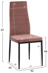 Σετ τραπεζαρίας LADY C21199.02 5τμχ Γυαλί -Μέταλλο σε Μαύρο &amp; Καρέκλες Βελούδο Σάπιο μήλο 90x90x74 εκ.
