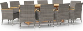 vidaXL Σετ Τραπεζαρίας Κήπου 11 Τεμαχίων Γκρι με Μαξιλάρια