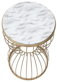 Τραπεζάκι βοηθητικό Pino Megapap μεταλλικό - Mdf χρώμα χρυσό - λευκό εφέ μαρμάρου 35x35x58εκ.