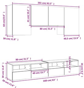 Έπιπλα Τηλεόρασης Τοίχου 5 τεμ. Καφέ Δρυς Επεξεργασμένο Ξύλο - Καφέ