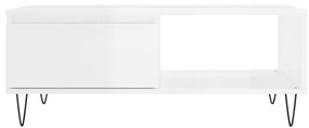 Τραπεζάκι Σαλονιού Γυαλ. Λευκό 90x60x35 εκ. από Επεξεργ. Ξύλο - Λευκό