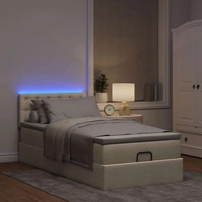 vidaXL Οθωμανικό κρεβάτι με στρώμα &amp; LEDs Cream 90x200 cm Ύφασμα