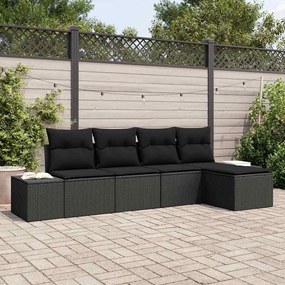 vidaXL Σετ Καναπέ Κήπου 5 pcs Μαύρο Πολυ rattan, βαμμένο ατσάλι