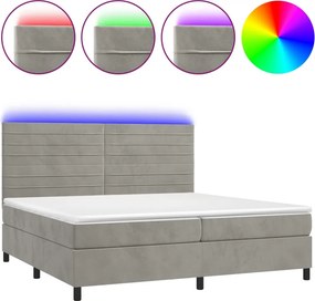 vidaXL Κρεβάτι Boxspring με Στρώμα &amp; LED Αν.Γκρι 200x200 εκ. Βελούδινο