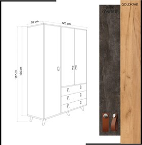 Τριφυλλη Ντουλαπα Δρυς/Σκουρο Γκρι CHUNKY 52x120x187