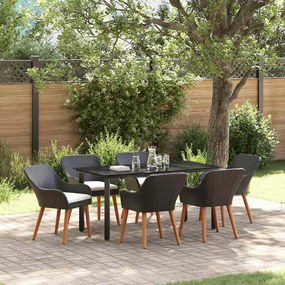 vidaXL Σέτ φαγητού για κήπο με μαξιλάρι 7 pcs Μαύρο συνθετικό ρατάν