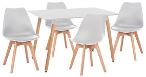Σετ τραπεζαρίας VEGAS C21184 5τμχ MDF TOP Λευκό &amp; Καρέκλες Λευκό - Φυσικό Οξιάς 120x60x74 εκ.