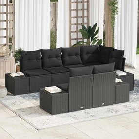 vidaXL Σετ Καναπέ Κήπου με μαξιλάρι 7 pcs Μαύρο Πολυ ράταν